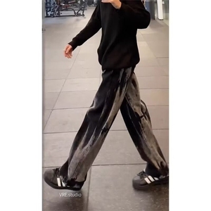 美式设计感扎染牛仔裤男图片