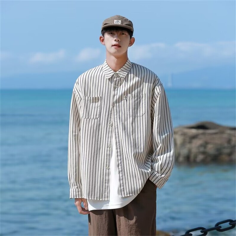 2024春季新款潮牌纯色衬衫男潮流宽松休闲衬衣外套现货W8145-P35,男装衬衫,星座512-4