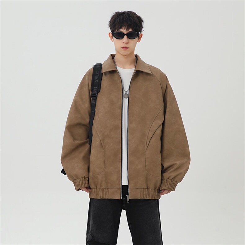 日系灰底皮衣夹克男春季新款工装外套潮牌飞行夹克A436-1801-P75,男装夹克,电商A436