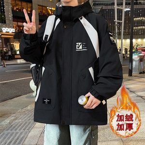 冬季新款加绒加厚外套青少年工装潮流韩版连帽夹克男XH6208A-P75图片