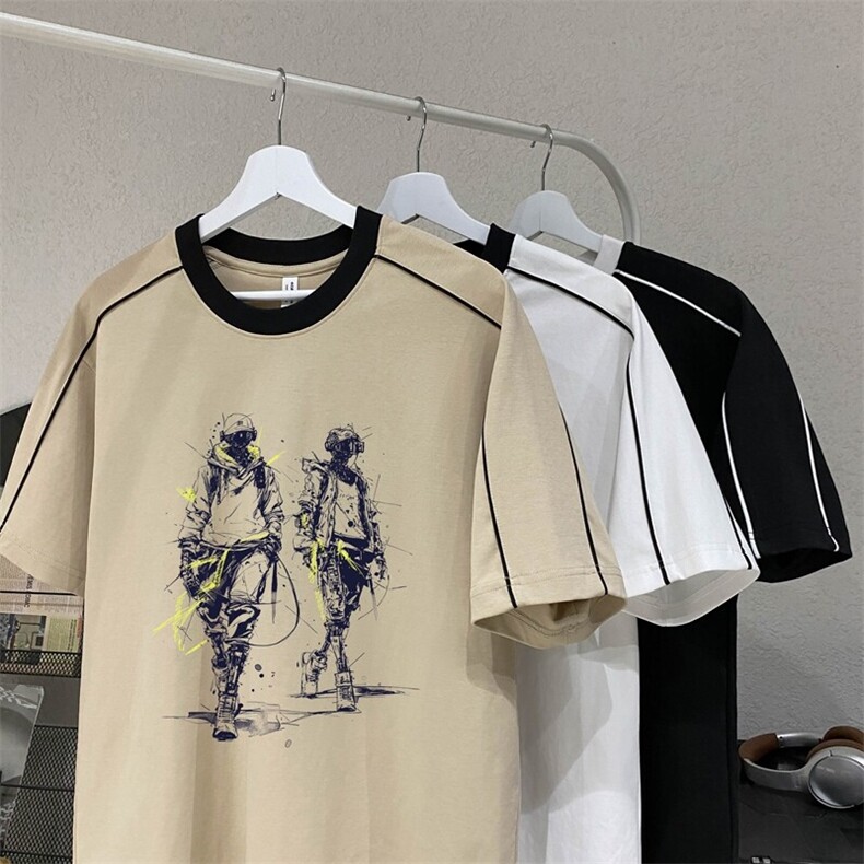 印花高品质索罗娜圆领压条拼接短袖插肩袖织带T恤CT105-P38,男装T恤,星座517A-3