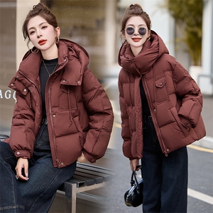 超好看红短款羽绒服女2025冬季新款时尚休闲连帽白鸭绒外套图片