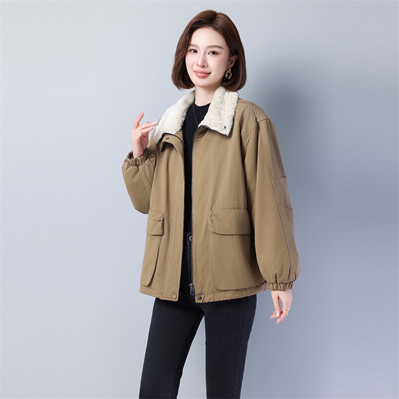 秋冬季保暖加绒加厚款派克服不连帽宽松加厚常规长袖916款,女装派克服,秋牧寒烟