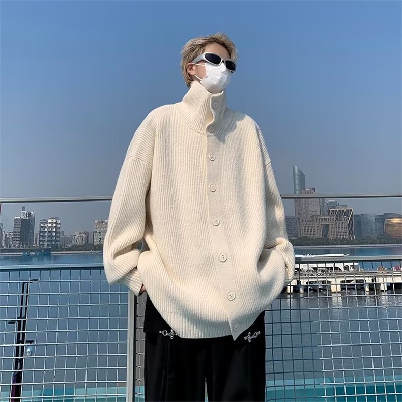 秋冬纯色高领单排纽扣针织开衫男韩系M293P53,男装卫衣,星座1116-2