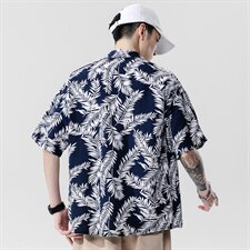 2021夏季新日系大码男无影墙沙滩情侣休闲短袖印花衬衫C3035-P35，男装衬衫，电商A001