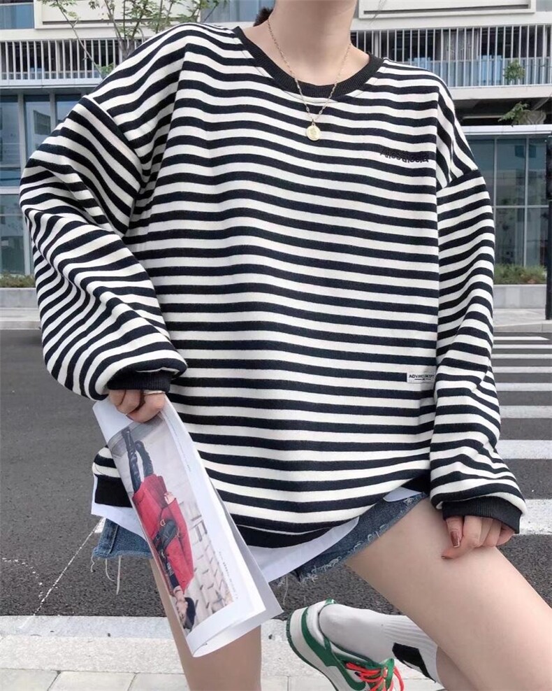 银狐绒条纹假两件卫衣，女装卫衣/绒衫，一杭