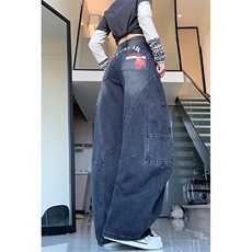 复古水洗解构弯刀牛仔裤女2026设计感印花显瘦阔腿裤NB108，男装牛仔裤，星座1116A（原606A-3）