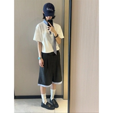 DXY247LL-P44美式领口拼接格子领带短袖t恤高级感痞帅半袖，男装T恤，星座1007（原301D）