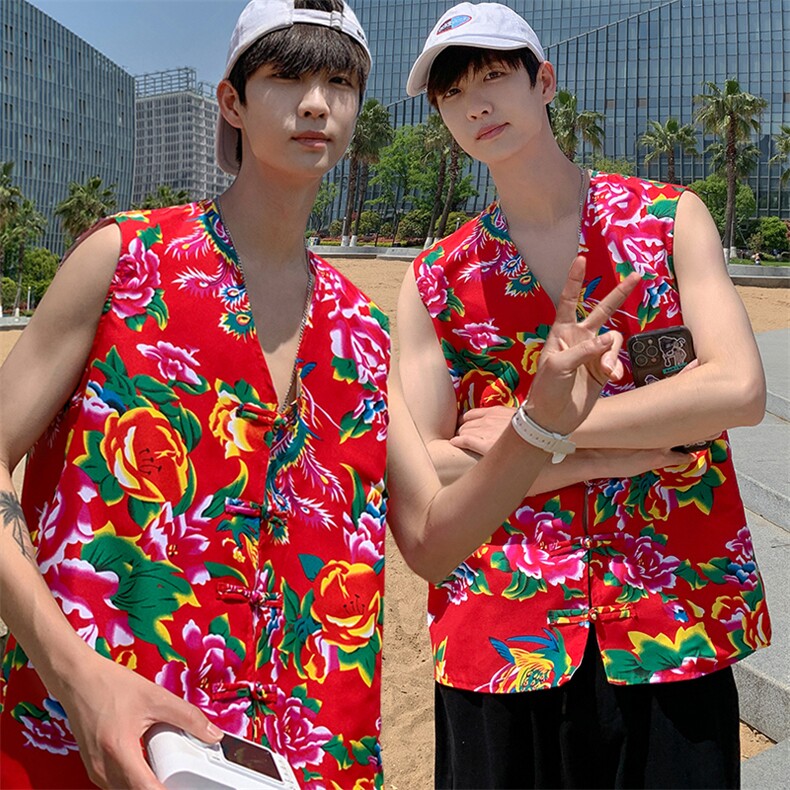 MJ02春夏双层新男女士盘扣风特色东北大花马甲外套团服婚庆，男装背心/马甲，星座115A(原星座507）