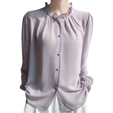 2025新款桑蚕丝衬衫女长袖花边领宽松显瘦上衣百搭绝美衬衣，女装衬衫，圣丽羊绒