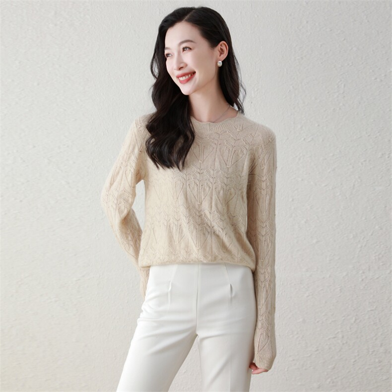 100%纯山羊绒秋冬新款百搭花边领镂空显瘦打底羊绒衫，女装羊绒衫，阿舍尔精品