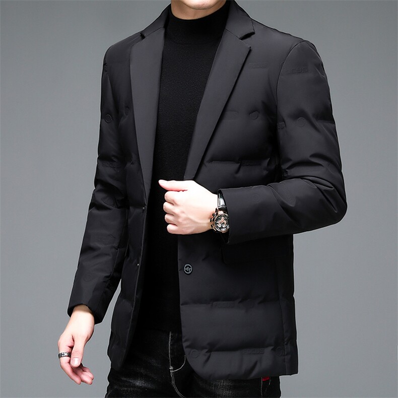冬季新款男士西装领商务休闲羽绒服中年男装厚款保暖灰鸭绒外套,男装羽绒服,电商B212（原钱塘6029）