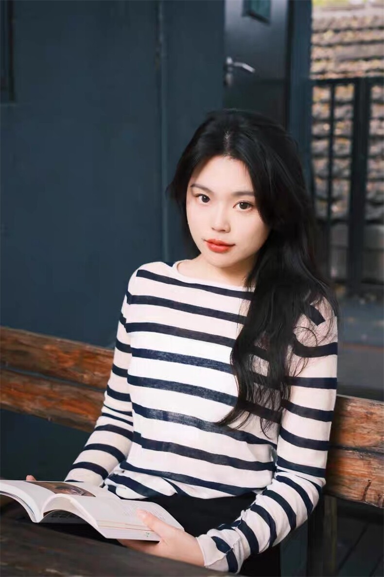 韩系高级感条纹针织衫女复古风宽松显瘦休闲慵懒风长袖上衣,针织衫/毛衣,雪真羊绒