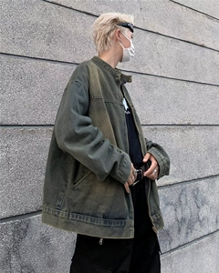 新款美式复古水洗做旧牛仔外套男春秋宽松休闲夹克上衣JH334-P68图片
