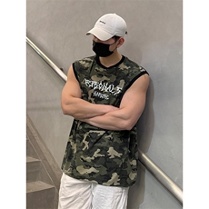 街头时尚百搭潮流印花上衣运动休闲潮酷无袖迷彩T恤HY768TP30控49，男装T恤，电商A102B