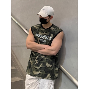 街头时尚百搭潮流印花上衣运动休闲潮酷无袖迷彩T恤HY768TP30控49图片