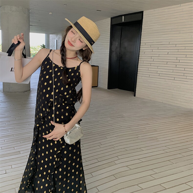 现货~~！！波点吊带连衣裙P75108,女装连衣裙,2C262