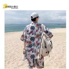 沙滩夏威夷花衬衫男夏季套装半袖衬衣oversize痞帅设计感寸衫外套，男装衬衫，星座1210-1