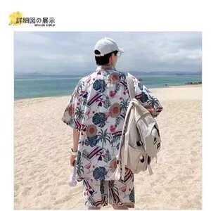 沙滩夏威夷花衬衫男夏季套装半袖衬衣oversize痞帅设计感寸衫外套图片