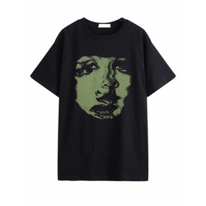 M357-P25 2025春夏款男女个性短袖荧光绿人像复古创意印花纯棉T恤图片