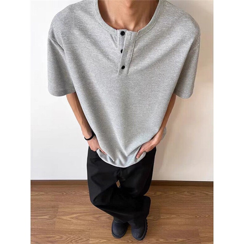 亨利领短袖T恤百搭宽松复古体恤衫休闲运动上衣310A-PL02-特批14，男装T恤，星座310A-4