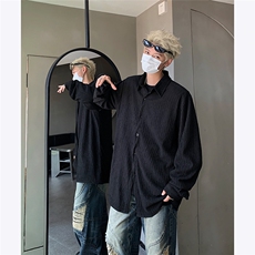主推肌理感小众设计感纯色衬衫外套男秋季ins潮流港风衬衣P48，男装衬衫，电商C306-1