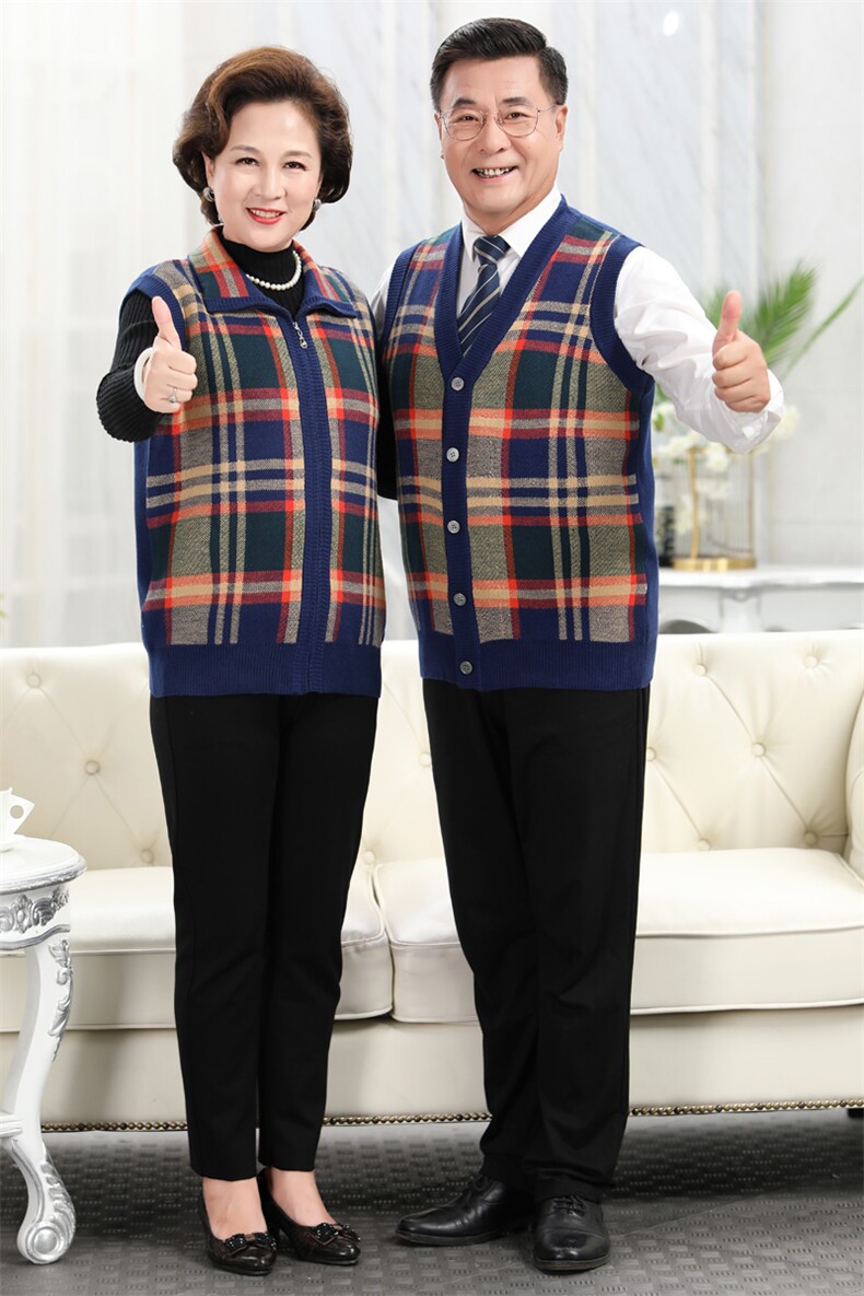 透气保暖格子收腰显瘦拉链羊毛马甲男女通用,女装中老年女装,亚东羊绒制品