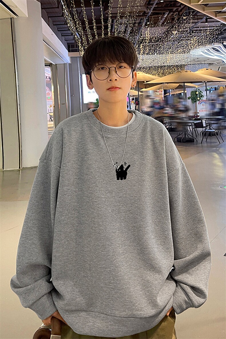 华夫格！华夫格上衣男圆领华夫格卫衣男大码长袖t恤男HY196-P30,男装卫衣,电商B367