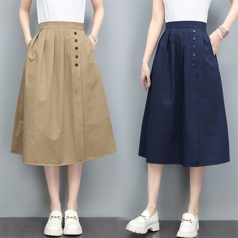 半身裙女夏装薄款2023年新款时尚中长款卡其色流行休闲长裙子，女装半身裙，玛其路