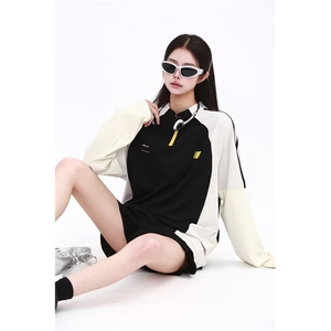 网球羽毛球服女美式训练运动撞色半拉链速干长袖T恤防晒罩衫上衣图片