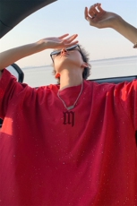 夏季内景满天星亮片短袖T恤男潮重磅痞帅情侣宽松体恤DT00530/P35，男装T恤，电商B316