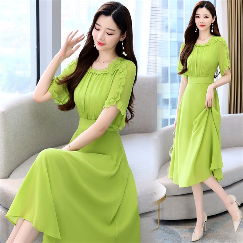 2023年夏季韩版通勤花边拼接修身连衣裙，女装连衣裙，卡杰菲