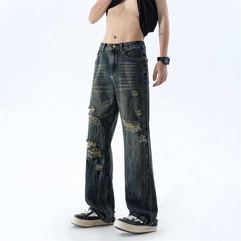 B221美式ins高街暗黑小众夏季重工艺破洞牛仔裤LK24178-P65控88,男装牛仔裤,电商B221