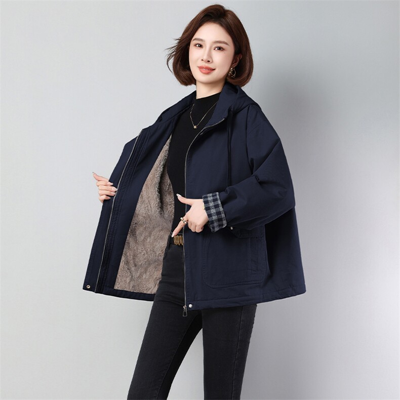 2025冬季新款洗水棉加绒加厚款派克服保暖常规长袖纯色新款2589款,女装派克服,秋牧寒烟