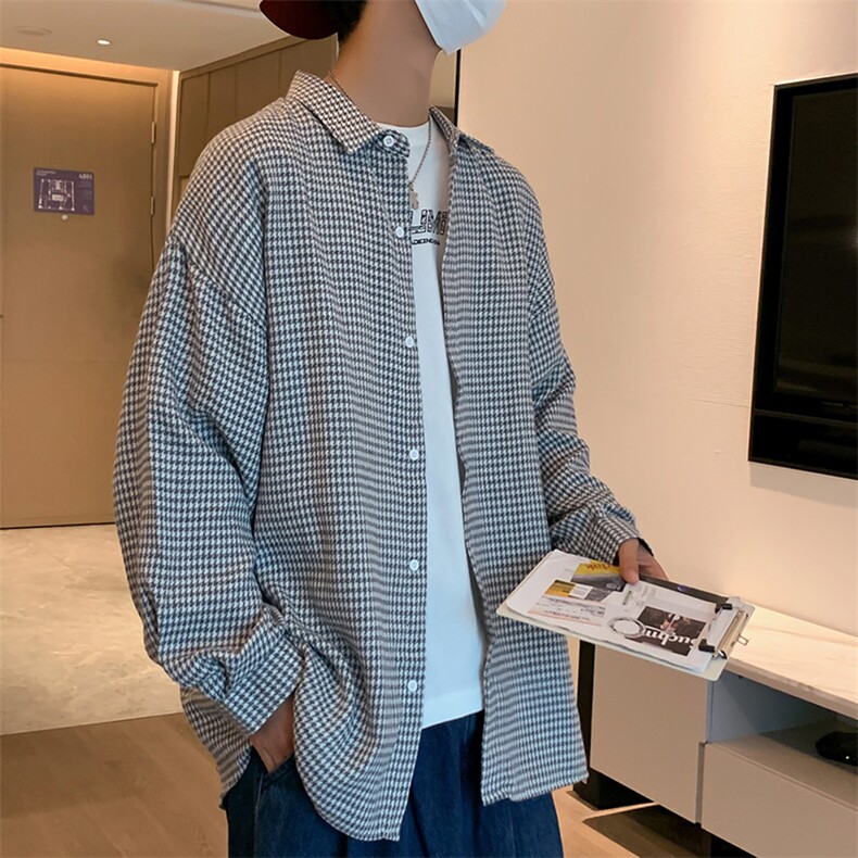 格子长袖衬衫男春秋款港风日系休闲衬衣C1125P38,男装衬衫,星座1116-2