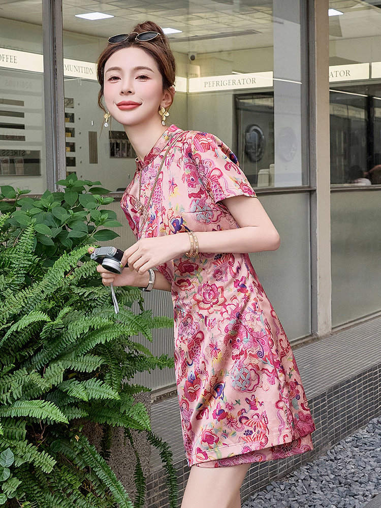 新中式g风连衣裙短裤套装女夏高级感改良旗袍年轻款小个子两件套,女装套装/套裙,众宇琦