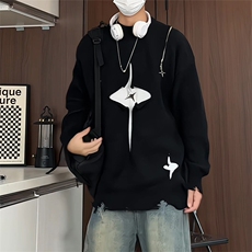 M8177/P80星星毛衣美式高街星星毛衣男宽松潮慵懒?设计感针织，男装针织衫/毛衣，电商A141