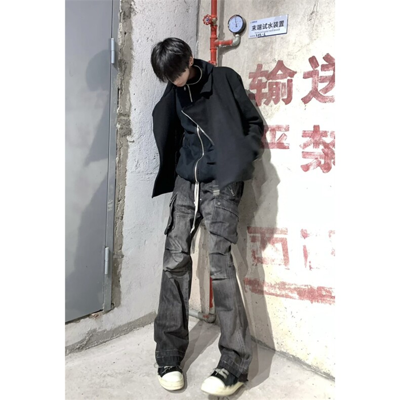 短款毛呢外套夹克斜拉链解构设计感黑色翻领外套DY193-P90,男装夹克,星座1213