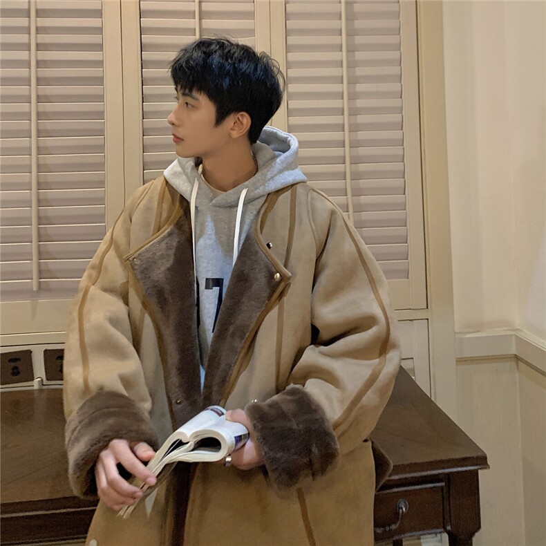 1港风皮毛一体棉衣男高级感轻奢机车棉服男外套男8708P158控228，男装棉衣，星座226-2