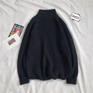 港风平铺纯色针织衫男女 半高领简约打底衫套头毛衣M112图片
