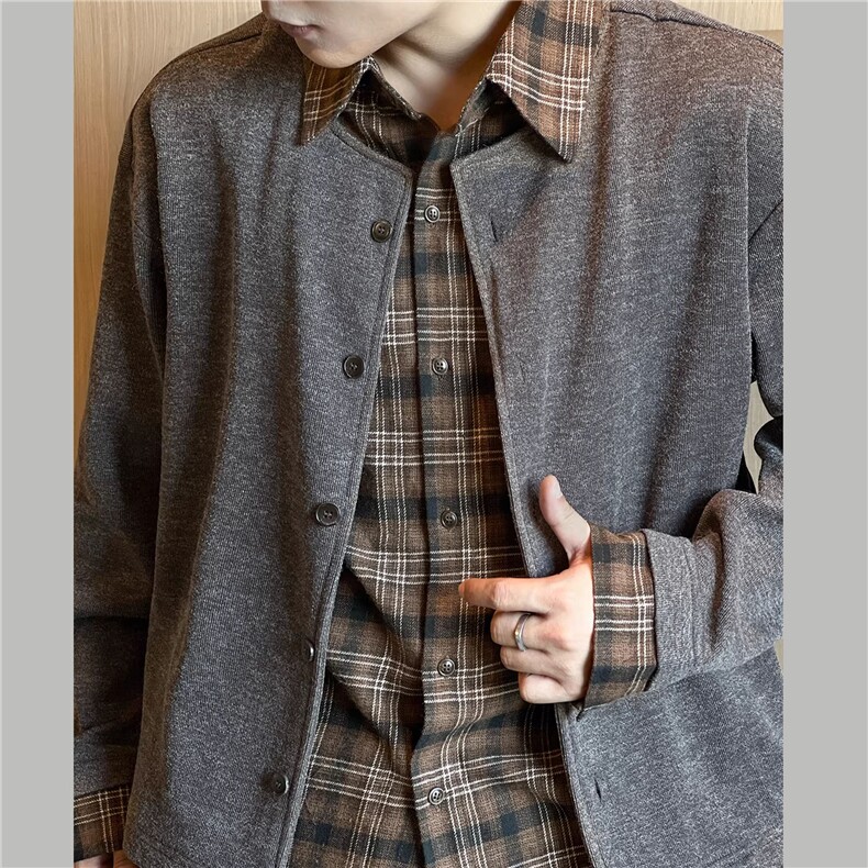 JK728-S-2XL-特P68-现货！假两件拼接新贵衬衫针织衫外套,男装针织衫/毛衣,星座1811B