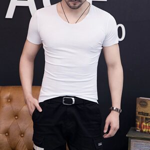 夏季纯色短袖圆领T恤男紧身肌肉男精神小伙健身粉色T9512图片