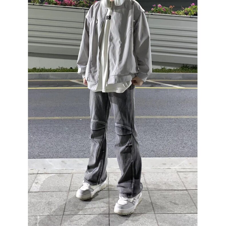 美式高街时尚牛仔裤男黄泥做旧水洗工装直筒拉链开叉裤KZH20-P55,男装牛仔裤,星座1007（原301D）