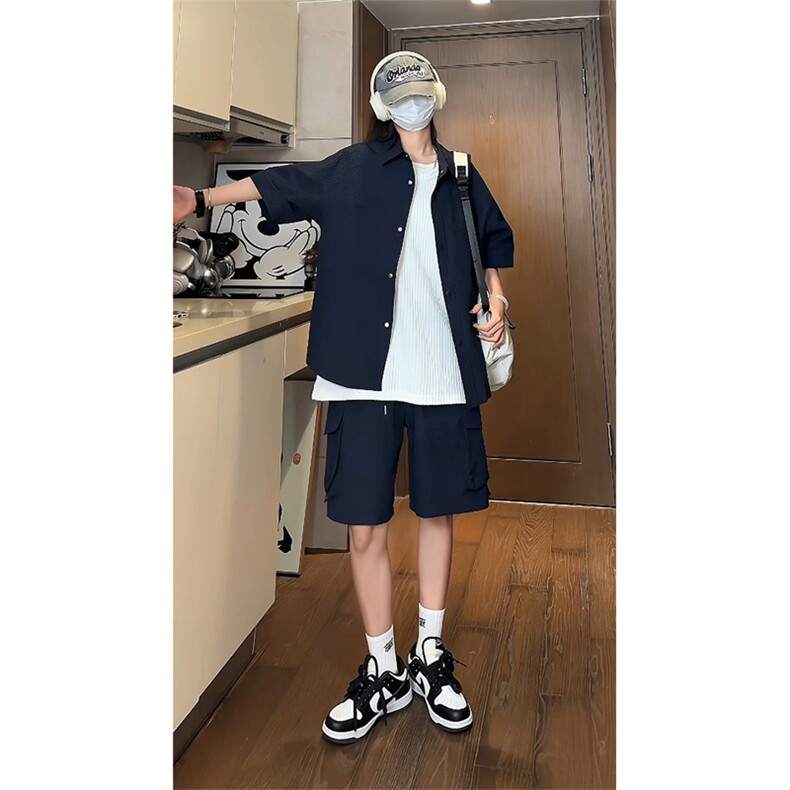 量大优供视频泡泡纱夏款短袖衬衫衬衫工装短裤男TZ17-特p55,男装牛仔裤,电商B371