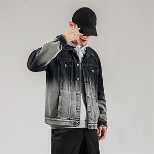 703-J 秋季日系男士牛仔渐变印花夹克外套图片