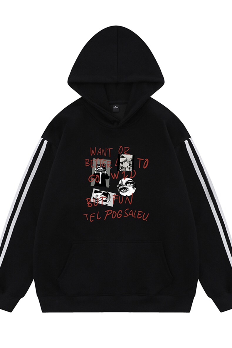 新款平铺侧边条纹时尚字母印花连帽卫衣A247-WR702P55控78,男装卫衣,电商A247-1