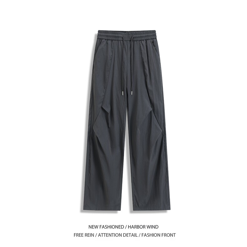 抖音品质夏季新款美式褶皱设计宽松冰丝裤B315-K25798-特p30控58,男装休闲裤,电商B315