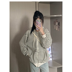 KS288-P55条纹卫衣拉链开衫连帽女学生外套2025春秋冬新款潮上衣，女装短外套，星座617A-2