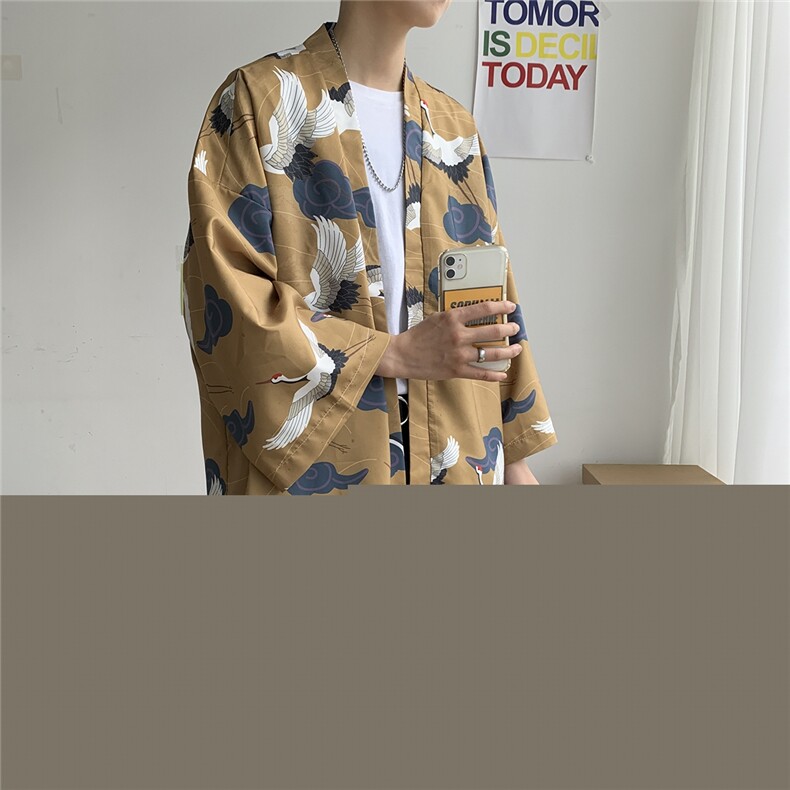 夏大码风港风外套防晒服和服开衫薄款道袍披风汉服潮F12/P40,男装防晒衣,钱塘713