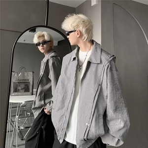 W186美式复古金属感休闲夹克男重磅褶皱设计感小众个性上衣外套图片